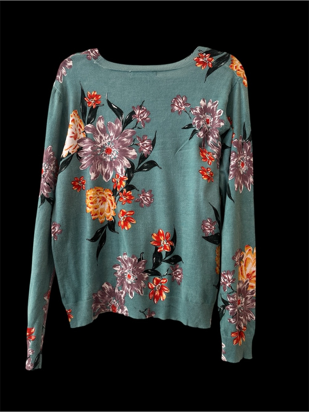 Daniel Rainn Teal Sweater with Multicolor Floral Accents viscose blend - Picture 3 of 7